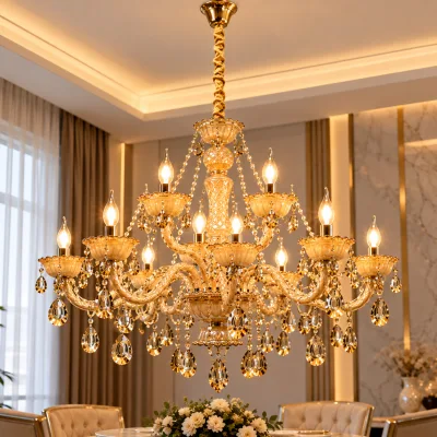 Lustre Cristal Doré 12 Branches | Top Déco Tunisie