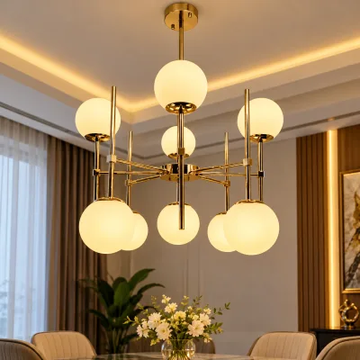 Lustre Moderne 9 Branches – Élégance et Lumière | Top Déco Tunisie