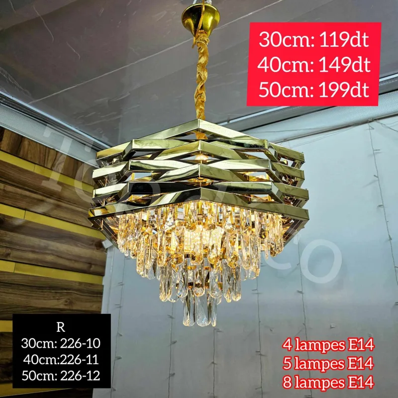 Lustre Doré 3 Branches en Cristal – Design Classique Élégant | Top Déco Tunisie