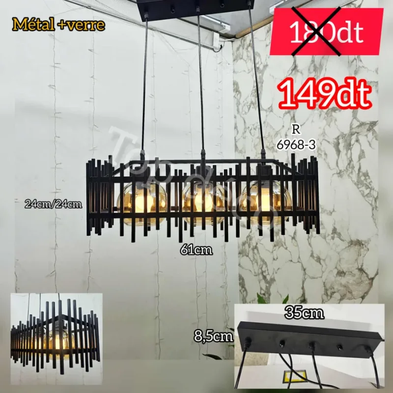 Lustre Suspendu Design Noir Moderne | Top Déco Tunisie