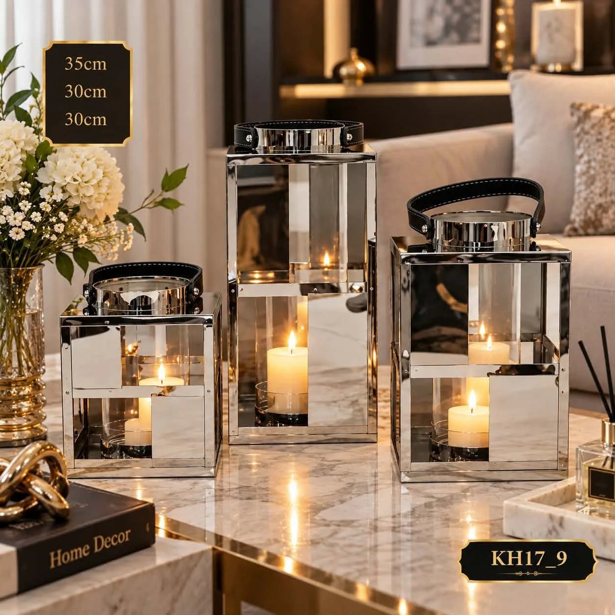 Set de 3 Lanternes Décoratives Argentées avec Verre