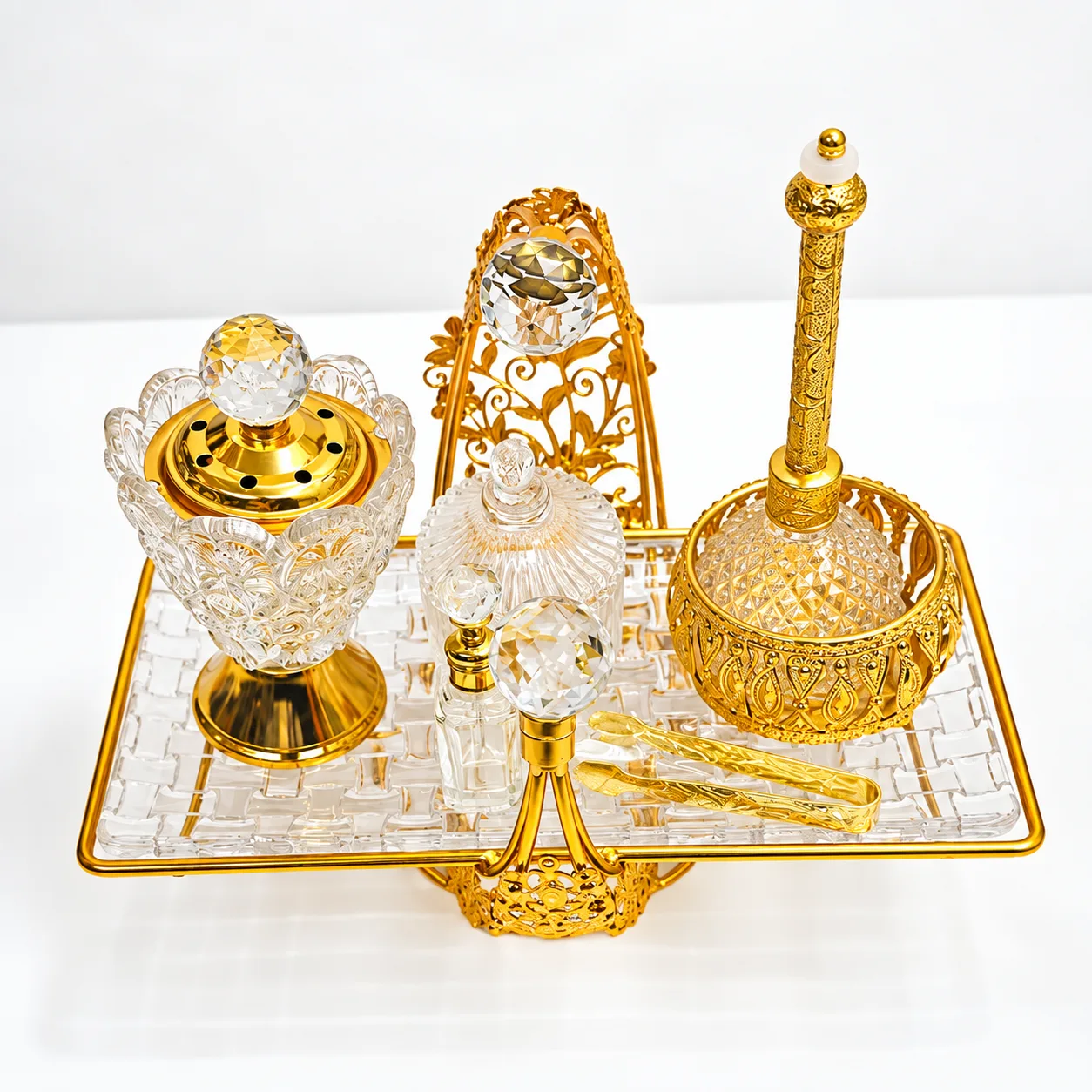 Ensemble Brûle-Parfum & Encensoir Décoratif Doré avec Plateau