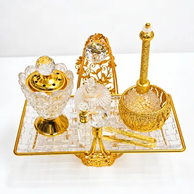Ensemble Brûle-Parfum & Encensoir Décoratif Doré avec Plateau | Top Déco Tunisie