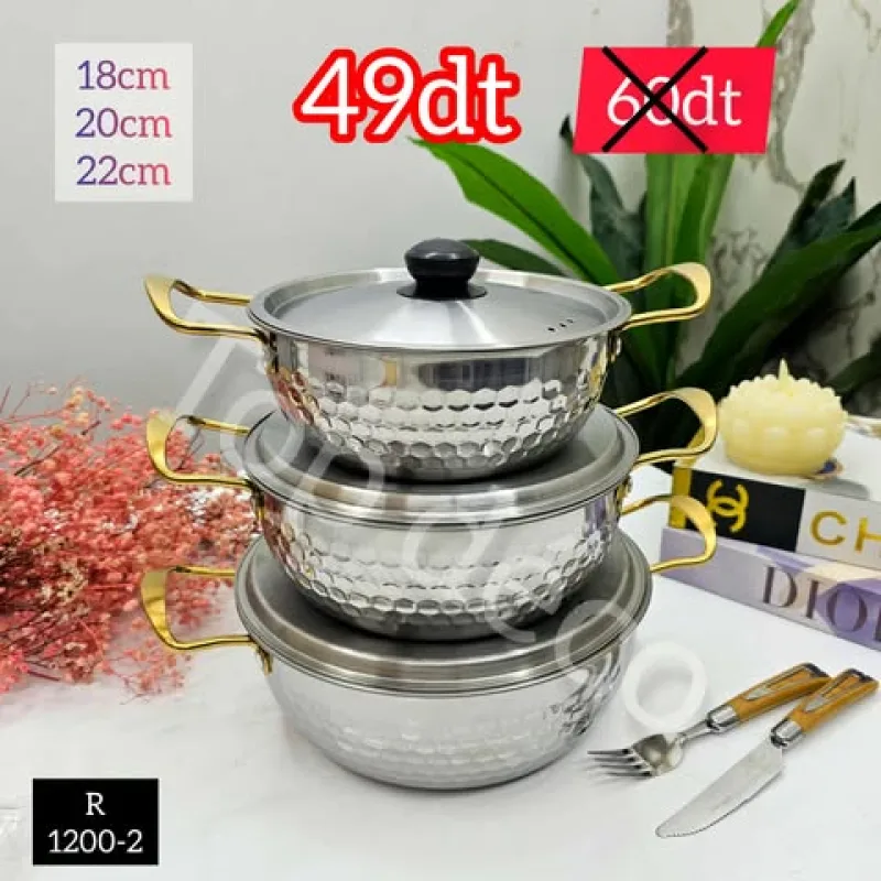 série de casseroles en acier inoxydable martelé | Top Déco Tunisie