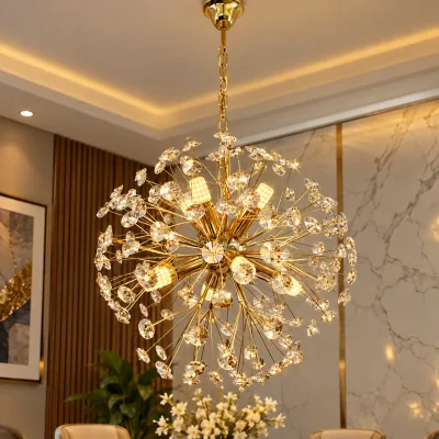 Lustre Pissenlit Doré 8 Lampes E14 – 45 cm Design Élégant | Top Déco Tunisie
