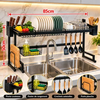 Égouttoir à Vaisselle Multifonction au-Dessus de l’Évier – Noir 85 × 50 cm | Top Déco Tunisie