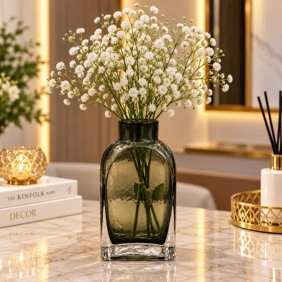 Vase Décoratif en Verre Fumé Marron – Design Carré 17 cm | Top Déco Tunisie