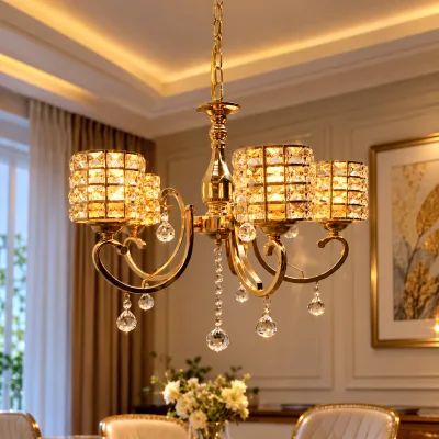 Lustre 5 Lampes Doré – Design Élégant & Moderne | Top Déco Tunisie