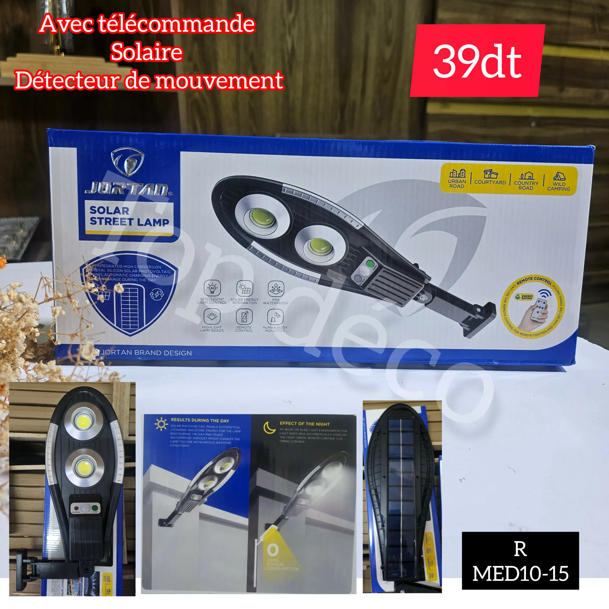 Projecteur solaire LED JORTAN avec détecteur de mouvement 100W | Top Déco Tunisie