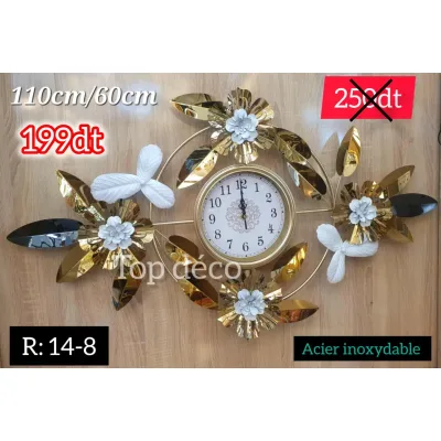Horloge murale décorative florale – Acier inoxydable 110×60 cm 14-8 | Top Déco Tunisie