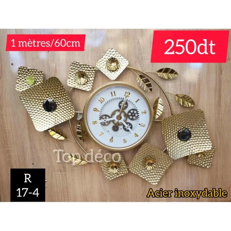 Horloge murale design dorée en acier inoxydable – 1 m × 60 cm-17-4 | Top Déco Tunisie