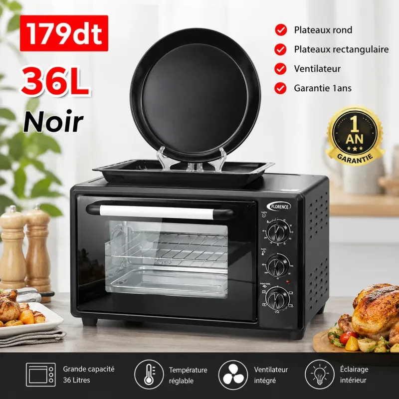 Four Électrique Florence 36 Litres Noir | Top Déco Tunisie