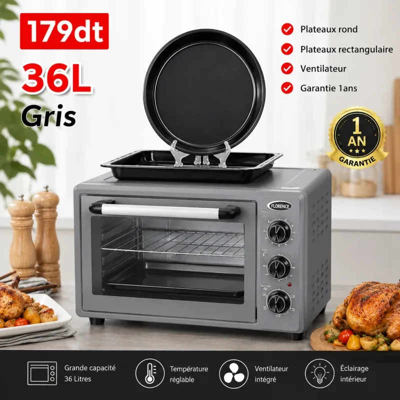 Four Électrique Florence 52 Litres Gris | Top Déco Tunisie