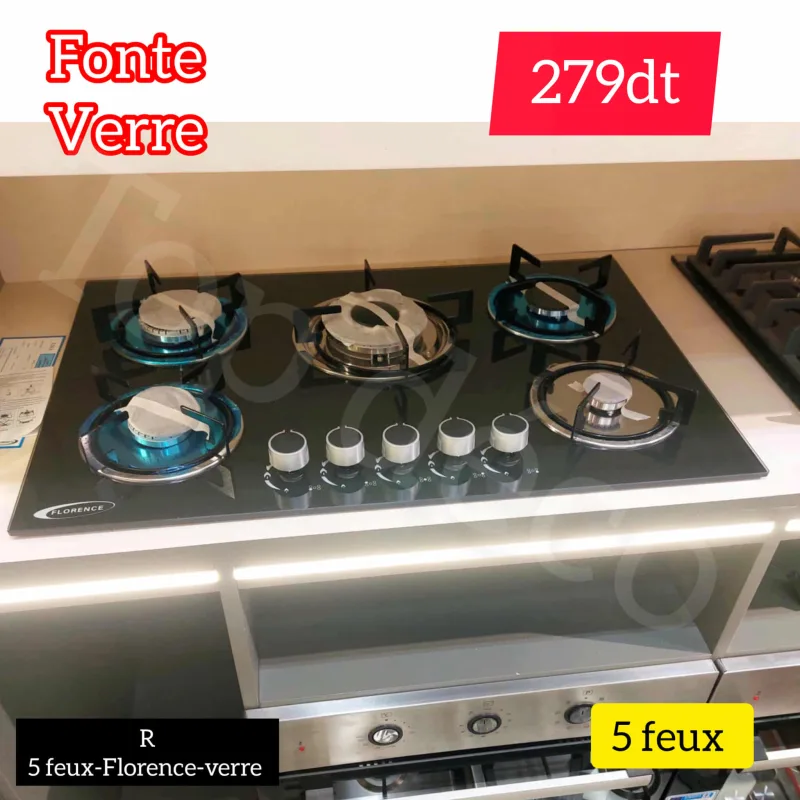 plaque de cuisson Florence en verre trempé – 5 feux | Top Déco Tunisie