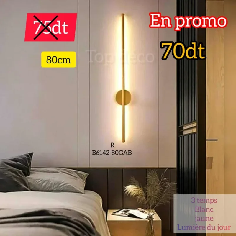 Applique Murale LED 80cm – Éclairage Moderne 3 Temps | Top Déco Tunisie