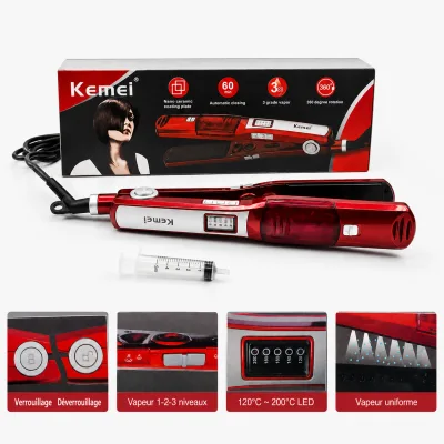 Lisseur Vapeur Kemei  – Fer à Lisser Professionnel avec Réservoir d’Eau | Top Déco Tunisie