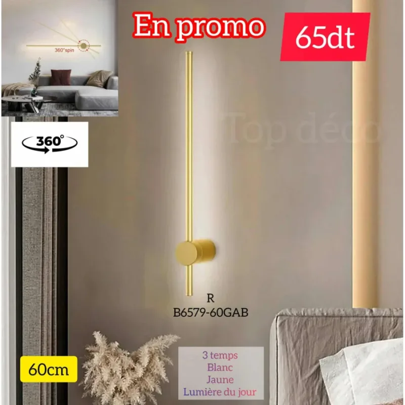 Applique Murale LED 60cm – Métal & Acrylique | Éclairage Moderne 3 Temps | Top Déco Tunisie
