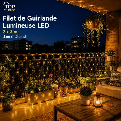 Filet de Guirlande Lumineuse LED 3 x 3 m Jaune Chaud | Top Déco Tunisie