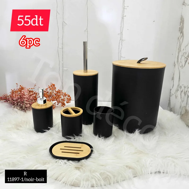 Set salle de bain 6 pièces – Couleur noir en boit– R11897-1/noir-boit | Top Déco Tunisie