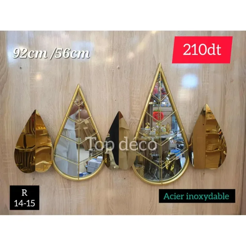 Décoration murale miroir doré – Acier inoxydable 92×56 cm | Top Déco Tunisie